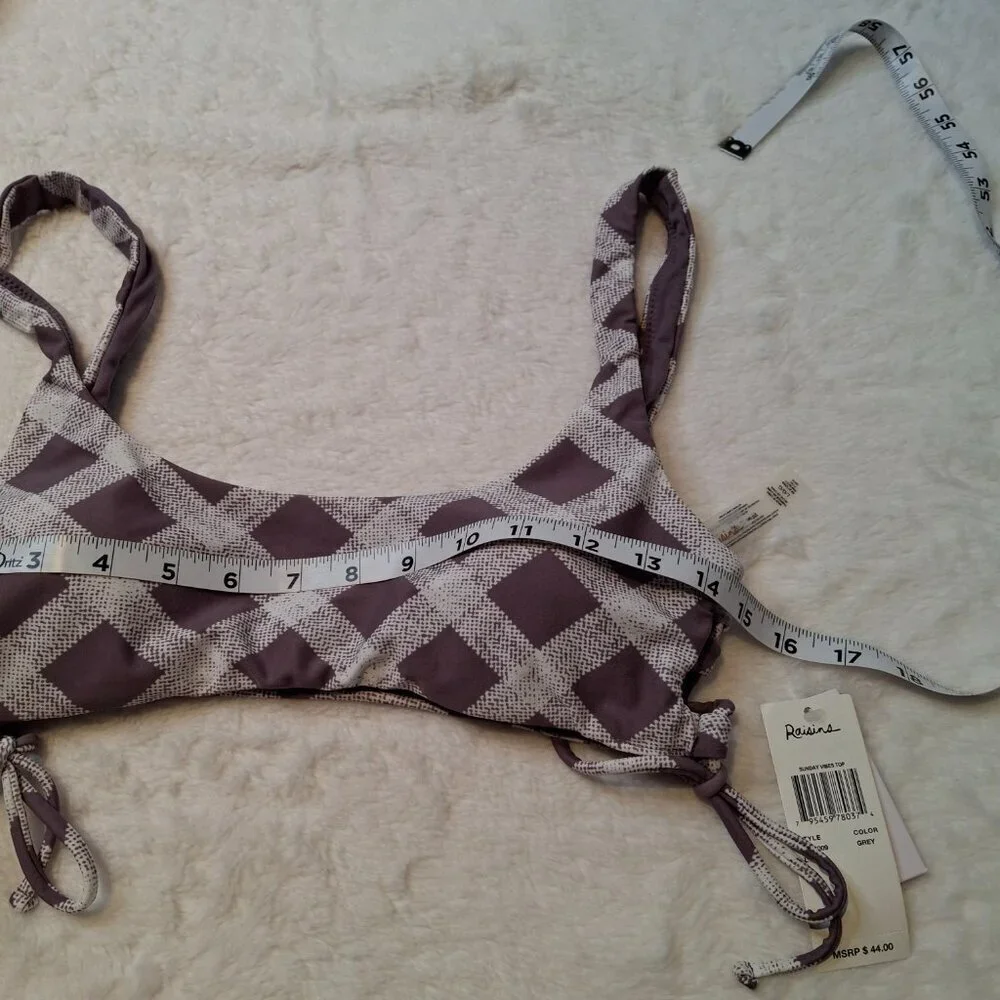 Raisins Bikini Top Bralette Swim Sz L Plaid Demi Cups Adjustable Preppy Boho NWT